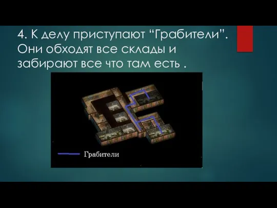 4. К делу приступают “Грабители”. Они обходят все склады и забирают все что там есть .