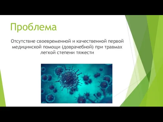 Проблема Отсутствие своевременной и качественной первой медицинской помощи (доврачебной) при травмах легкой степени тяжести