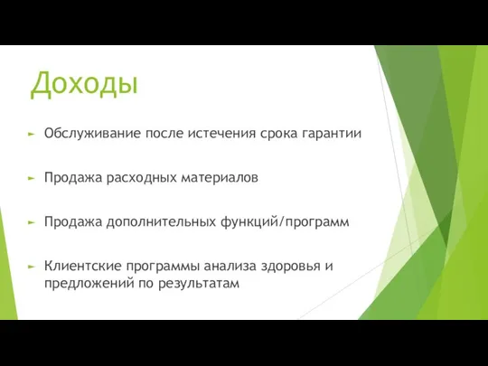 Доходы Обслуживание после истечения срока гарантии Продажа расходных материалов Продажа дополнительных