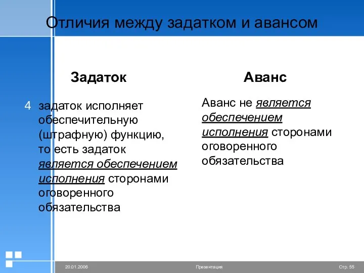 Отличия между задатком и авансом Задаток задаток исполняет обеспечительную (штрафную) функцию,