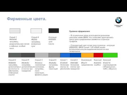 Правила оформления: – В социальных сетях используется урезанная цветовая гамма BMW,