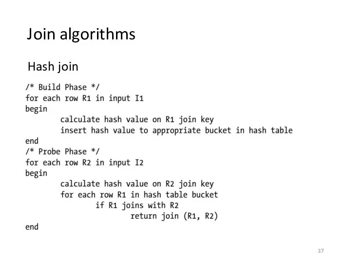 Join algorithms Hash join