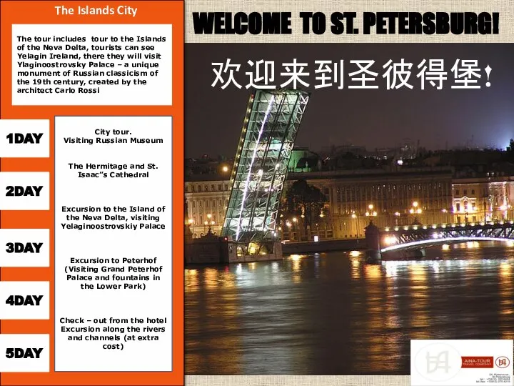 WELCOME TO ST. PETERSBURG! 欢迎来到圣彼得堡! 2DAY 5DAY 4DAY 1DAY 3DAY City