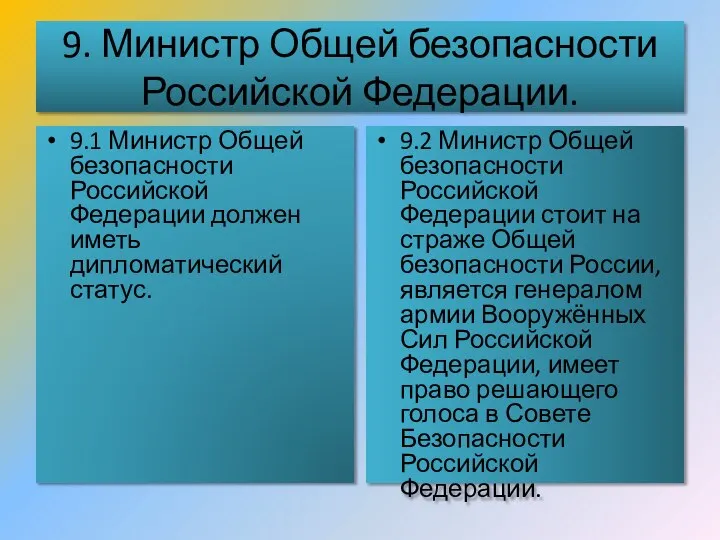 9. Министр Общей безопасности Российской Федерации. 9.1 Министр Общей безопасности Российской