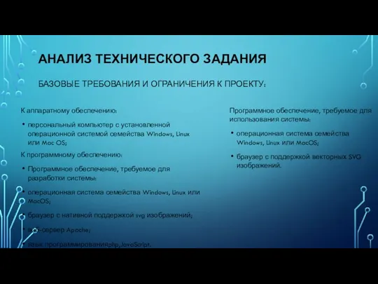 АНАЛИЗ ТЕХНИЧЕСКОГО ЗАДАНИЯ БАЗОВЫЕ ТРЕБОВАНИЯ И ОГРАНИЧЕНИЯ К ПРОЕКТУ: К аппаратному