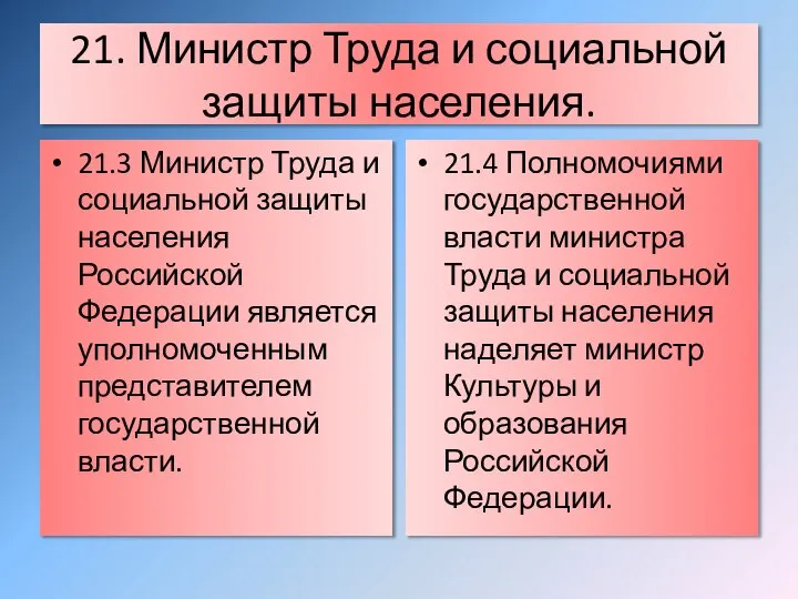 21. Министр Труда и социальной защиты населения. 21.3 Министр Труда и