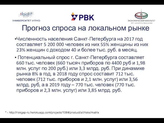 Прогноз спроса на локальном рынке Численность населения Санкт-Петербурга на 2017 год