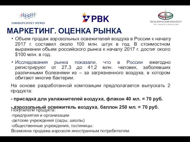 Объем продаж аэрозольных освежителей воздуха в России к началу 2017 г.