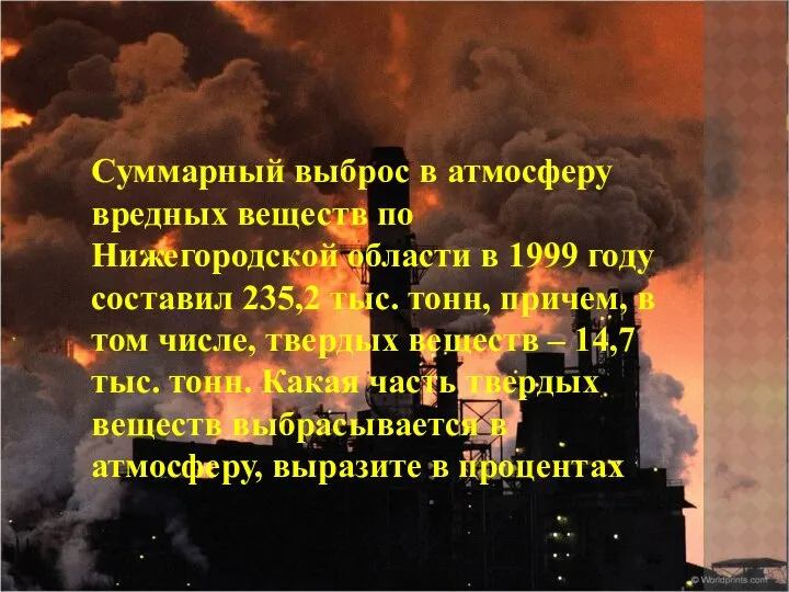 Суммарный выброс в атмосферу вредных веществ по Нижегородской области в 1999