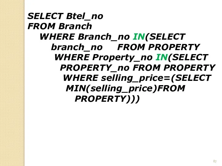 SELECT Btel_no FROM Branch WHERE Branch_no IN(SELECT branch_no FROM PROPERTY WHERE