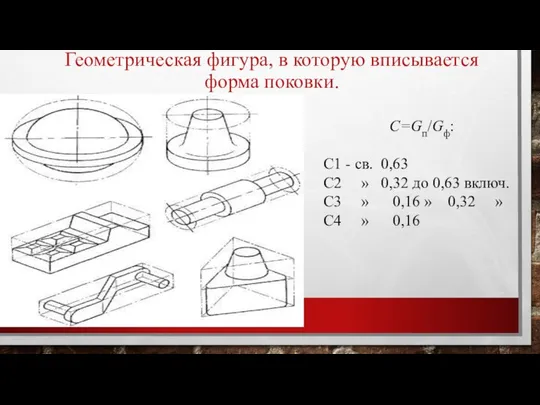 Геометрическая фигура, в которую вписывается форма поковки. С=Gп/Gф: С1 - св.