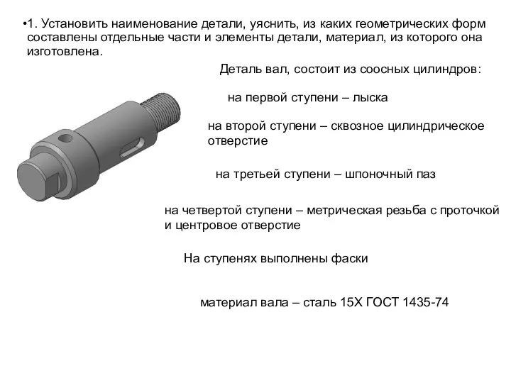 1. Установить наименование детали, уяснить, из каких геометрических форм составлены отдельные