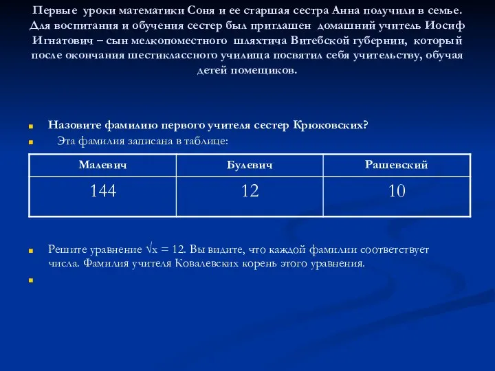 Первые уроки математики Соня и ее старшая сестра Анна получили в