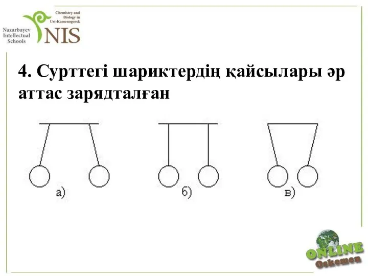 4. Сурттегі шариктердің қайсылары әр аттас зарядталған