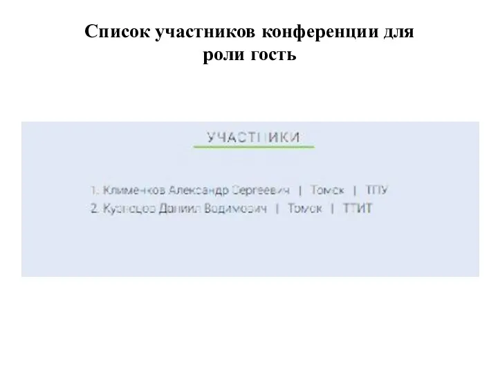 Список участников конференции для роли гость