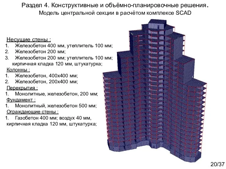 Раздел 4. Конструктивные и объёмно-планировочные решения. Модель центральной секции в расчётом