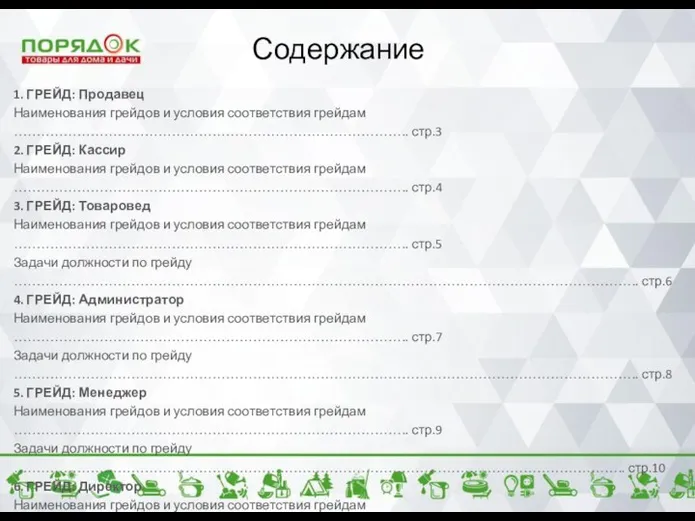 1. ГРЕЙД: Продавец Наименования грейдов и условия соответствия грейдам ……………………………………………………………………………. стр.3