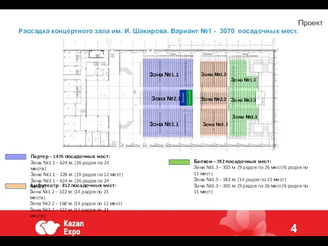 Рассадка концертного зала им. И. Шакирова. Вариант №1 - 3070 посадочных