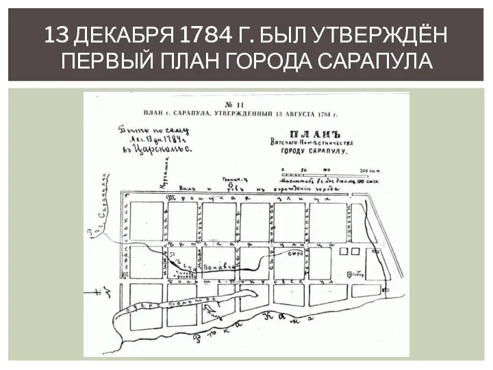 13 ДЕКАБРЯ 1784 Г. БЫЛ УТВЕРЖДЁН ПЕРВЫЙ ПЛАН ГОРОДА САРАПУЛА