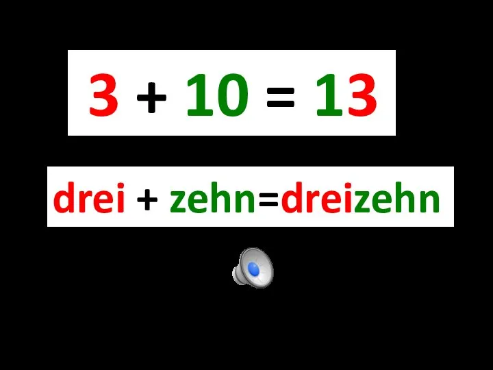 3 + 10 = 13 drei + zehn=dreizehn