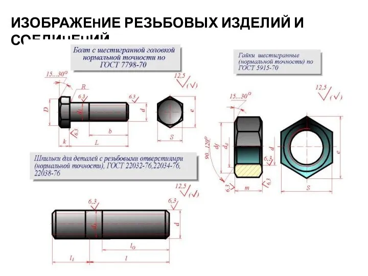 ИЗОБРАЖЕHИЕ РЕЗЬБОВЫХ ИЗДЕЛИЙ И СОЕДИHЕHИЙ