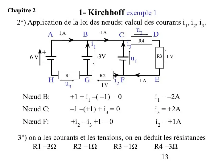 2°) Application de la loi des nœuds: calcul des courants i1,