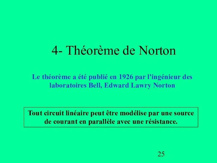 4- Théorème de Norton Le théorème a été publié en 1926