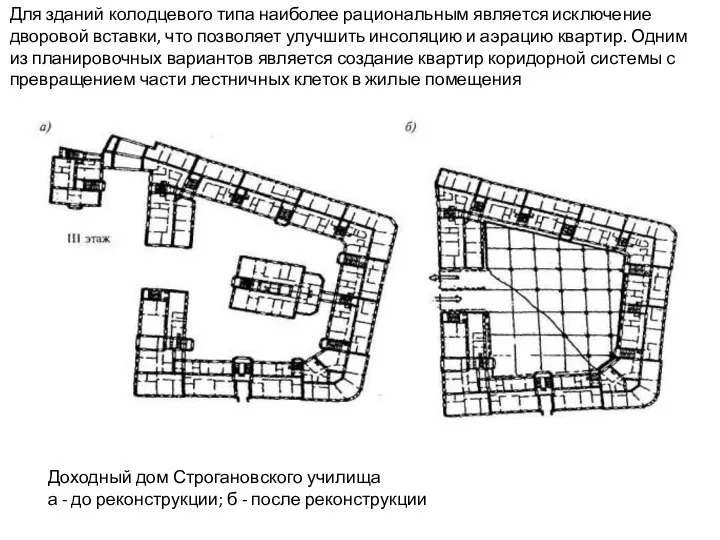 Доходный дом Строгановского училища а - до реконструкции; б - после