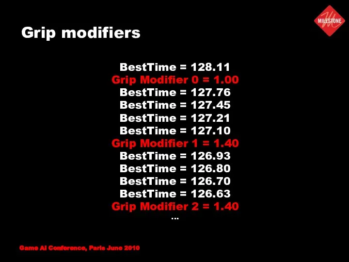 Grip modifiers BestTime = 128.11 Grip Modifier 0 = 1.00 BestTime