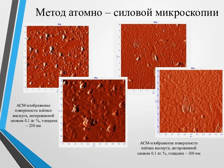 Метод атомно – силовой микроскопии АСМ-изображение поверхности плёнки висмута, легированной оловом