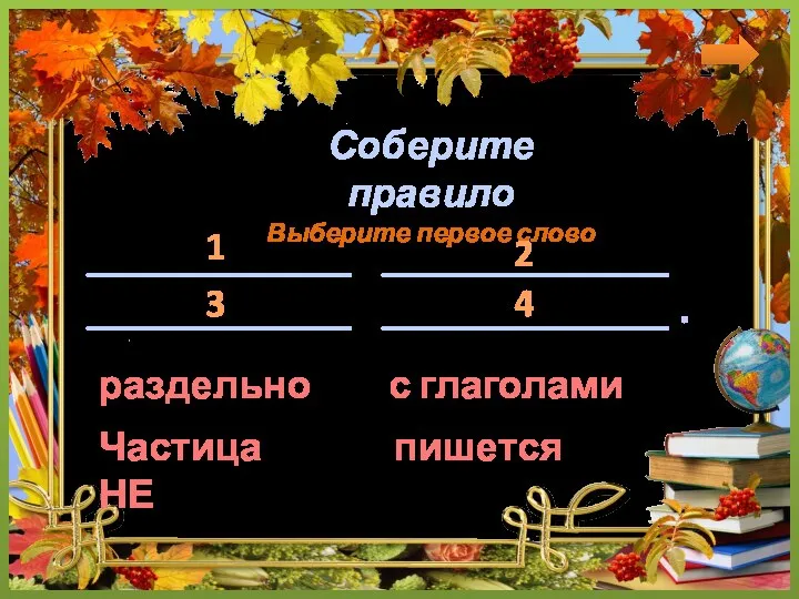 Частица НЕ с глаголами пишется раздельно Соберите правило Выберите первое слово