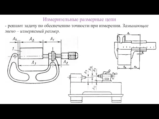 Измерительные размерные цепи - решают задачу по обеспечению точности при измерении. Замыкающее звено – измеряемый размер.