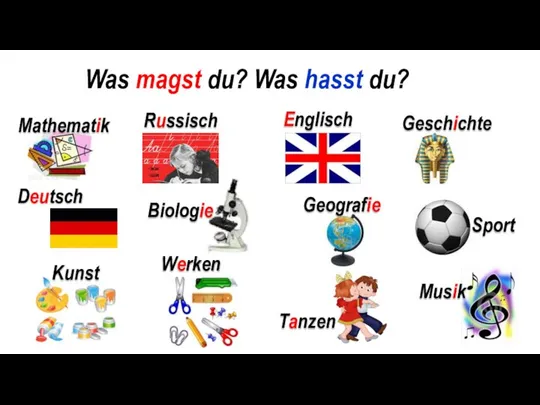 Was magst du? Was hasst du? Mathematik Russisch Englisch Deutsch Sport