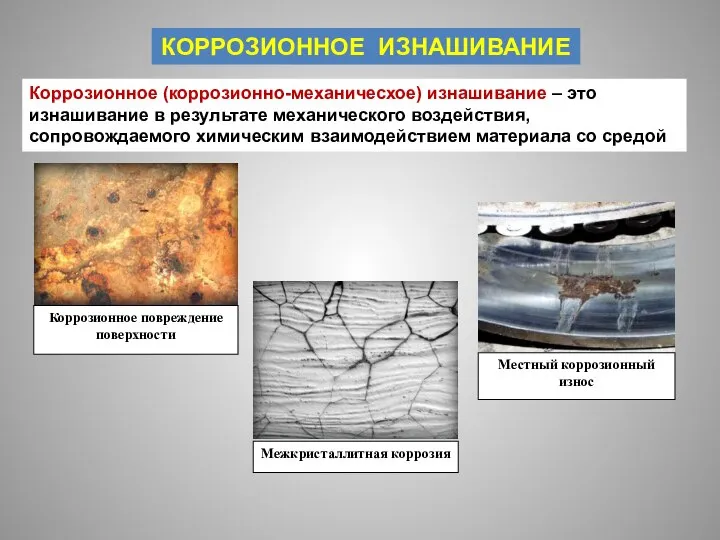 КОРРОЗИОННОЕ ИЗНАШИВАНИЕ Коррозионное (коррозионно-механичесхое) изнашивание – это изнашивание в результате механического