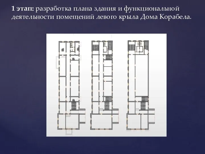 1 этап: разработка плана здания и функциональной деятельности помещений левого крыла Дома Корабела.