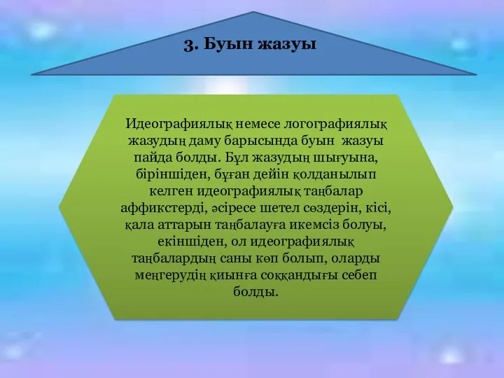 3. Буын жазуы Идеографиялық немесе логографиялық жазудың даму барысында буын жазуы