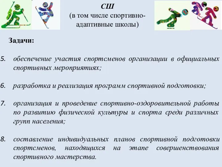 СШ (в том числе спортивно-адаптивные школы) обеспечение участия спортсменов организации в