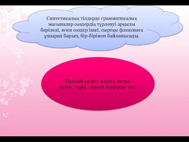 Синтетикалық тілдерде грамматикалық мағыналар сөздердің түрленуі арқылы беріледі, яғни сөздер ішкі,