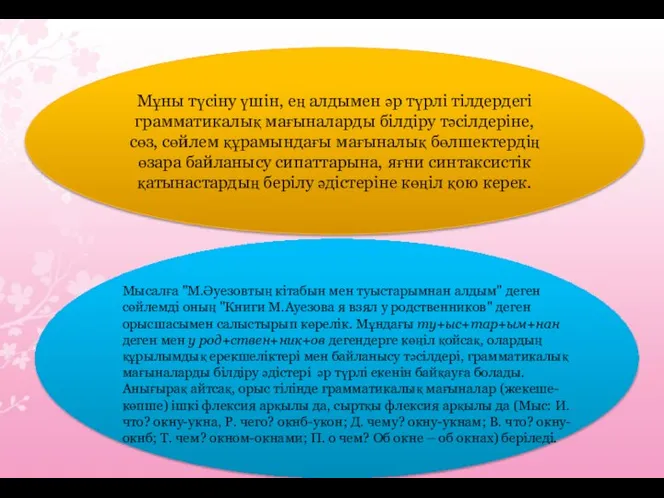 Мұны түсіну үшін, ең алдымен әр түрлі тілдердегі грамматикалық мағыналарды білдіру