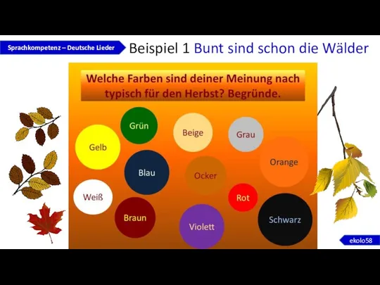 Sprachkompetenz – Deutsche Lieder ekolo58 Beispiel 1 Bunt sind schon die Wälder