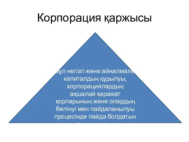 Корпорация қаржысы бұл негізгі және айналмалы капиталдың құрылуы, корпорациялардың ақшалай қаражат