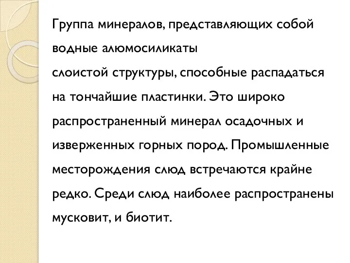 Группа минералов, представляющих собой водные алюмосиликаты слоистой структуры, способные распадаться на