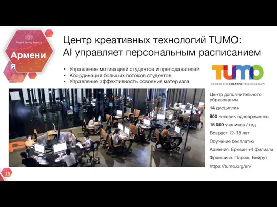 Центр креативных технологий TUMO: AI управляет персональным расписанием Армения Центр дополнительного