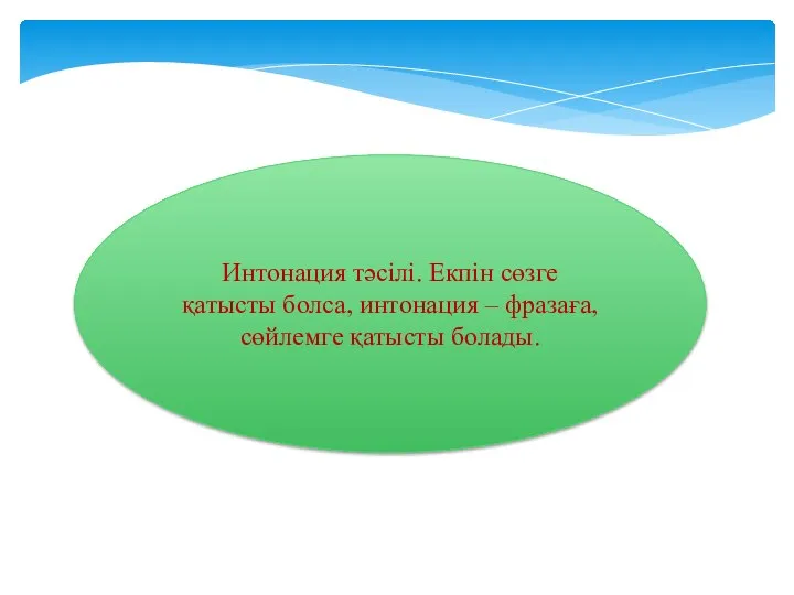 Интонация тәсілі. Екпін сөзге қатысты болса, интонация – фразаға, сөйлемге қатысты болады.