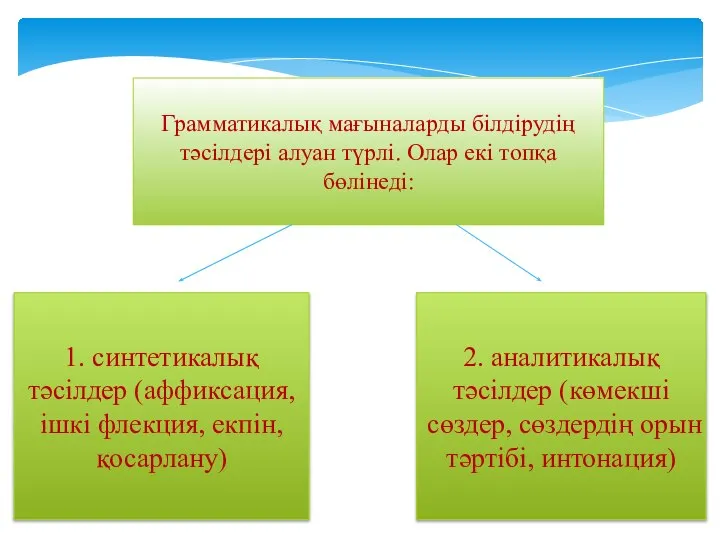 Грамматикалық мағыналарды білдірудің тәсілдері алуан түрлі. Олар екі топқа бөлінеді: 1.