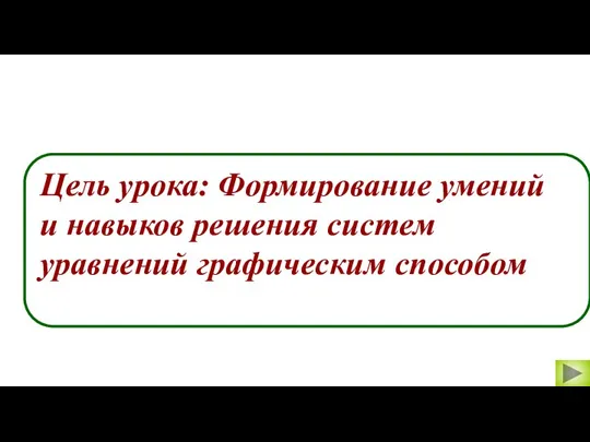 Цель урока: Формирование умений и навыков решения систем уравнений графическим способом