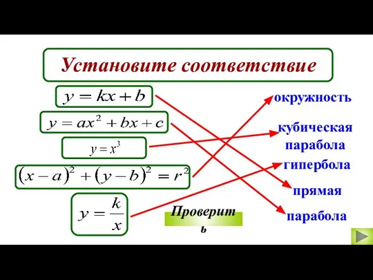 окружность гипербола прямая парабола Проверить кубическая парабола