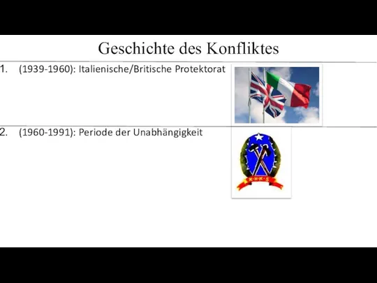 Geschichte des Konfliktes (1939-1960): Italienische/Britische Protektorat (1960-1991): Periode der Unabhängigkeit