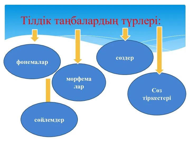 Тілдік таңбалардың түрлері: фонемалар морфема лар Сөз тіркестері сөздер сөйлемдер