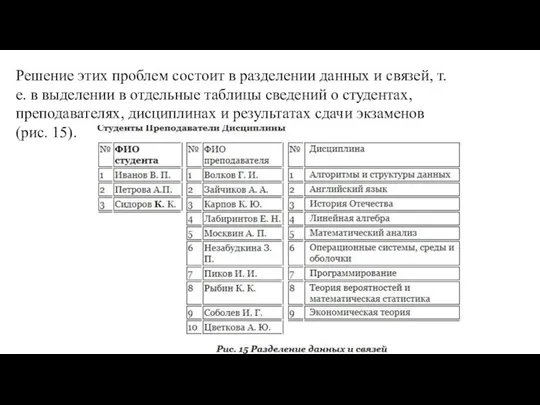 Решение этих проблем состоит в разделении данных и связей, т. е.